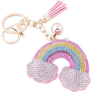 🆕Soleebee Women Pink Premium Crystal Tassel Leather Bag Charm Glitter Keychain